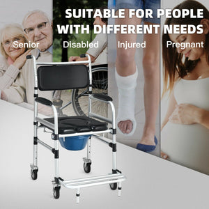 2-in-1 Aluminum Commode Shower Wheelchair with Locking Casters view 7