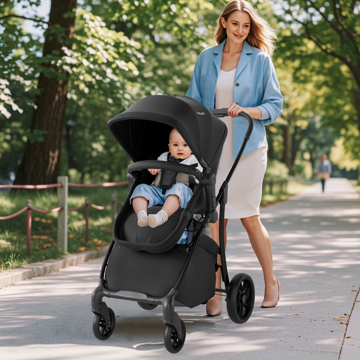 2-in-1 Baby Stroller with Bassinet Mode and Reversible Seat-Black view 2