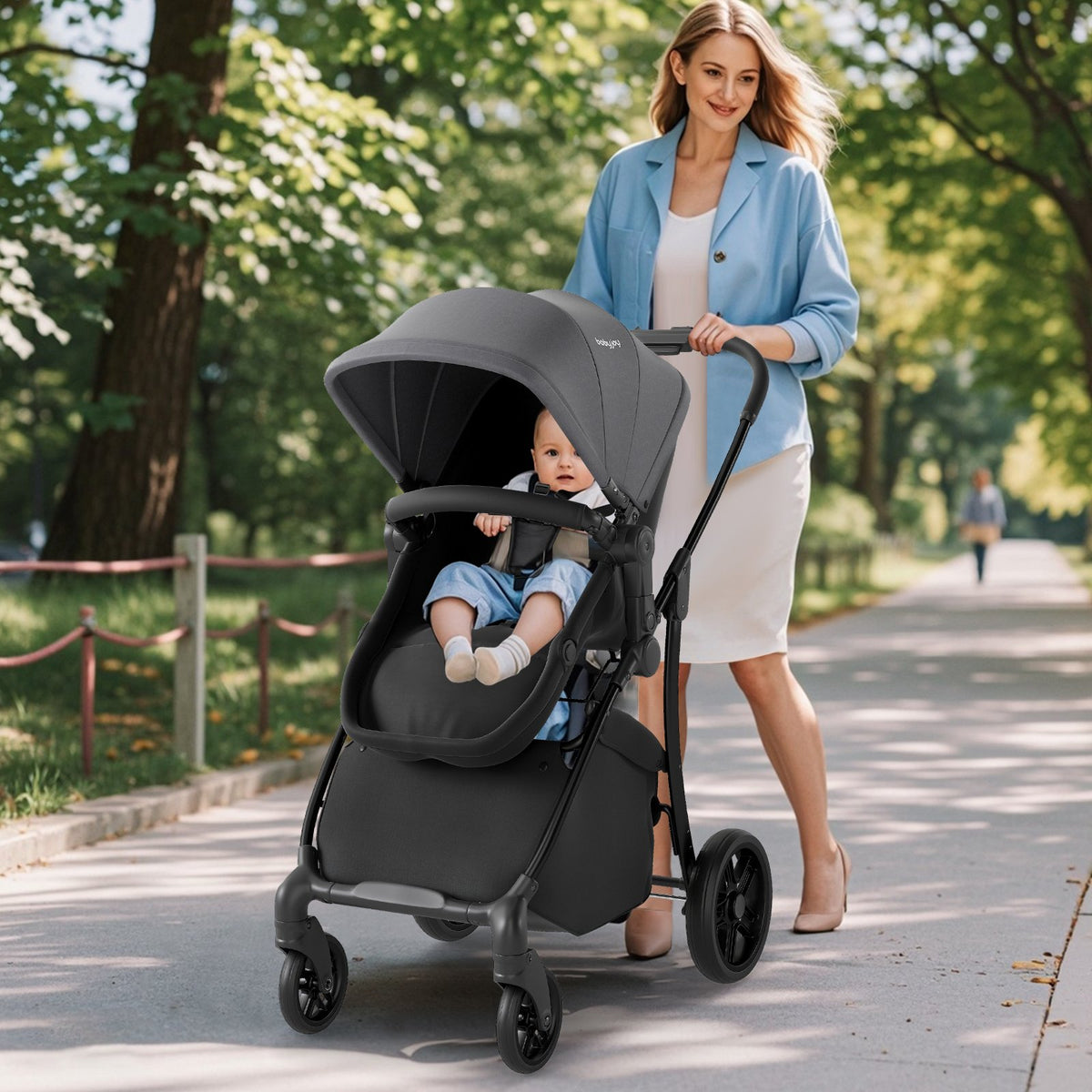 2-in-1 Baby Stroller with Bassinet Mode and Reversible Seat-Gray view 2