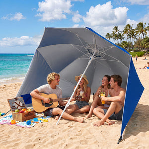 2-in-1 Beach Shelter Umbrella UPF 50+ with Side Panels for Camping Picnic-Blue view 3