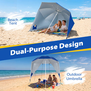 2-in-1 Beach Shelter Umbrella UPF 50+ with Side Panels for Camping Picnic-Blue view 6