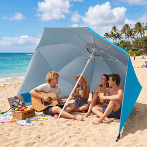 2-in-1 Beach Shelter Umbrella UPF 50+ with Side Panels for Camping Picnic-Turquoise view 2