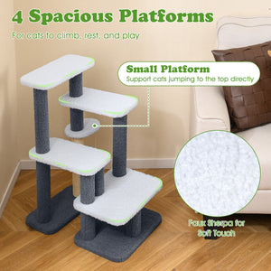 2-in-1 Cat Stairs Cat Tree Tower with Scratching Posts and Hanging Toy Ball-Gray view 7