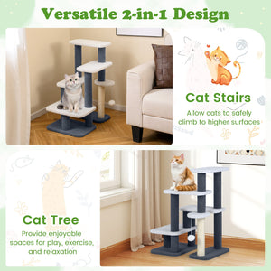 2-in-1 Cat Stairs Cat Tree Tower with Scratching Posts and Hanging Toy Ball-Gray view 8