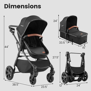 2-in-1 Convertible Baby Stroller with Car Seat Adapters-Black view 4