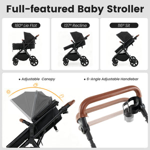 2-in-1 Convertible Baby Stroller with Car Seat Adapters-Black view 5