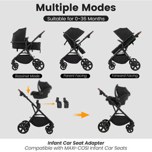 2-in-1 Convertible Baby Stroller with Car Seat Adapters-Black view 7