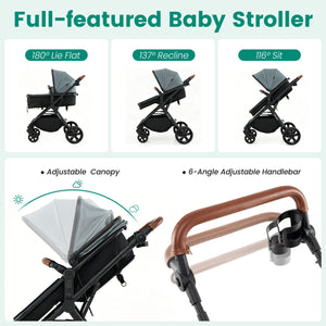 2-in-1 Convertible Baby Stroller with Car Seat Adapters-Turquoise view 5