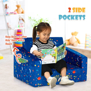 2-in-1 Convertible Kids Sofa with Velvet Fabric-Blue view 7