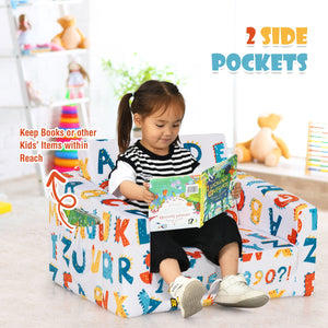 2-in-1 Convertible Kids Sofa with Velvet Fabric-Multicolor view 7
