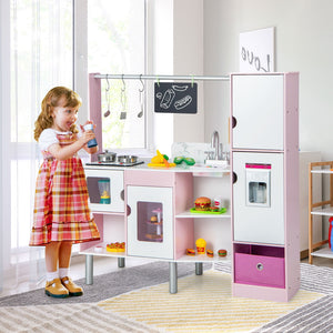 2-in-1 Double-sided Kids Kitchen and Market with Realistic Light and Sound-Pink view 3