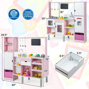2-in-1 Double-sided Kids Kitchen and Market with Realistic Light and Sound-Pink view 4