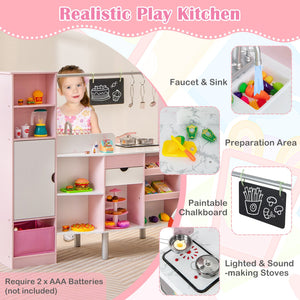 2-in-1 Double-sided Kids Kitchen and Market with Realistic Light and Sound-Pink view 6