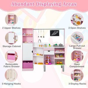 2-in-1 Double-sided Kids Kitchen and Market with Realistic Light and Sound-Pink view 8