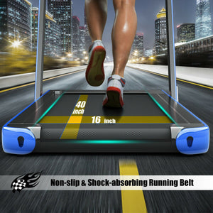 2-in-1 Electric Motorized Health and Fitness Folding Treadmill with Dual Display-Blue view 8
