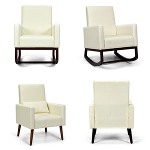2-in-1 Fabric Upholstered Rocking Chair with Pillow-Beige view 4
