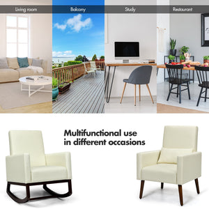 2-in-1 Fabric Upholstered Rocking Chair with Pillow-Beige view 6