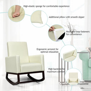 2-in-1 Fabric Upholstered Rocking Chair with Pillow-Beige view 7