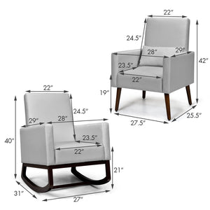 2-in-1 Fabric Upholstered Rocking Chair with Pillow-Light Gray view 5