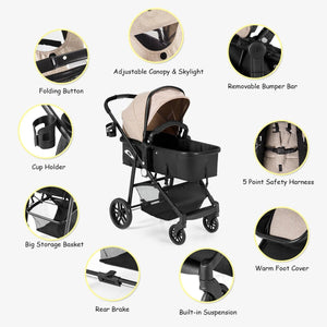 2 in 1 Foldable Pushchair Newborn Infant Baby Stroller-Coffee view 8