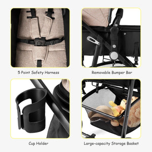 2 in 1 Foldable Pushchair Newborn Infant Baby Stroller-Coffee view 9