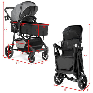 2 in 1 Foldable Pushchair Newborn Infant Baby Stroller-Gray view 10