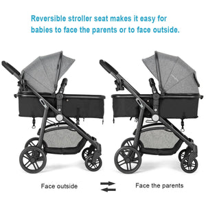 2 in 1 Foldable Pushchair Newborn Infant Baby Stroller-Gray view 6