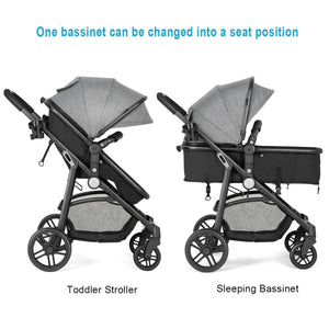 2 in 1 Foldable Pushchair Newborn Infant Baby Stroller-Gray view 7