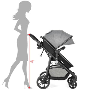 2 in 1 Foldable Pushchair Newborn Infant Baby Stroller-Gray view 9