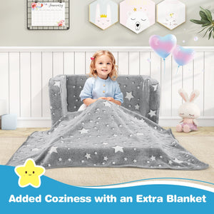 2-in-1 Folding Kids Couch with Blanket Glow in the Dark-Gray view 3