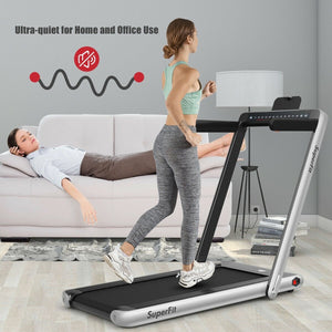 2-in-1 Electric Motorized Health and Fitness Folding Treadmill with Dual Display-Silver view 2