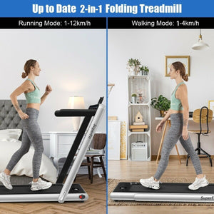 2-in-1 Electric Motorized Health and Fitness Folding Treadmill with Dual Display-Silver view 3