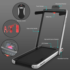 2-in-1 Electric Motorized Health and Fitness Folding Treadmill with Dual Display-Silver view 7