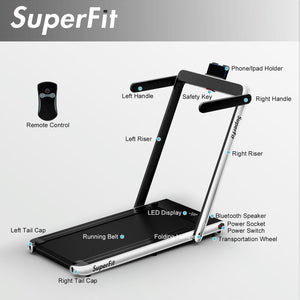 2.25HP 2 in 1 Folding Treadmill with APP Speaker Remote Control-Silver view 9