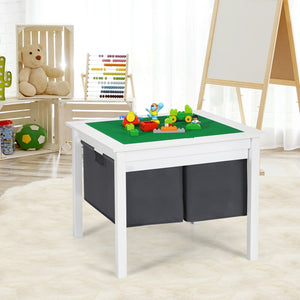 2-in-1 Kids Double-sided Activity Building Block Table with Drawers-White view 2