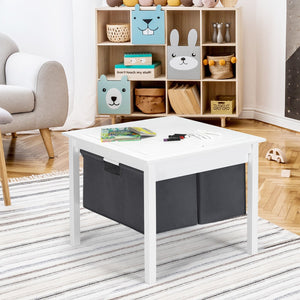2-in-1 Kids Double-sided Activity Building Block Table with Drawers-White view 3