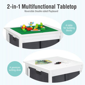 2-in-1 Kids Double-sided Activity Building Block Table with Drawers-White view 8