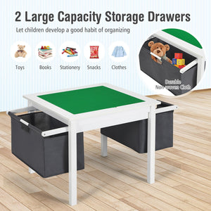 2-in-1 Kids Double-sided Activity Building Block Table with Drawers-White view 9