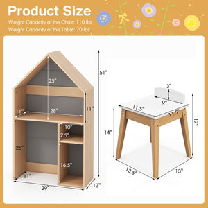 2-in-1 Kids House-Shaped Table and Chair Set-Gray view 5