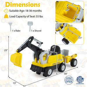 2-In-1 Kids Ride on Tractor with Digging Arm and Detachable Trailer-Yellow view 5