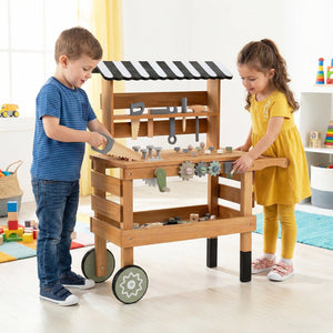 2-in-1 Kids Rolling Cart with Play Tools Set for Construction Play-Brown view 2