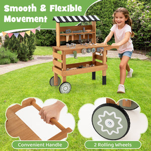 2-in-1 Kids Rolling Cart with Play Tools Set for Construction Play-Brown view 8