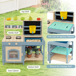 2-In-1 Outdoor Mud Kitchen with Faucet and Extra Chalkboard view 4