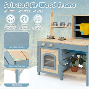2-In-1 Outdoor Mud Kitchen with Faucet and Extra Chalkboard view 5