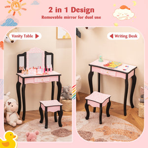 2 in 1 Princess Dressing Table Writing Desk with Cute Leopard Print 3 Makeup Accessories-Pink view 6