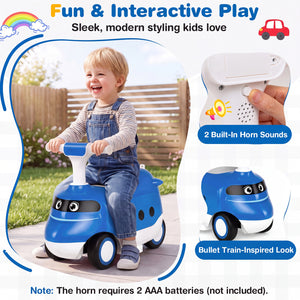 2-in-1 Ride On Push Car for Toddlers 1-3 Years Old with Horn-Blue view 9