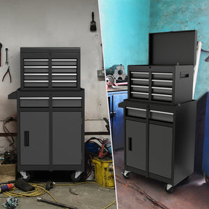 2-in-1 Rolling Tool Chest with 5 Sliding Lockable Drawers-Black & Gray view 3