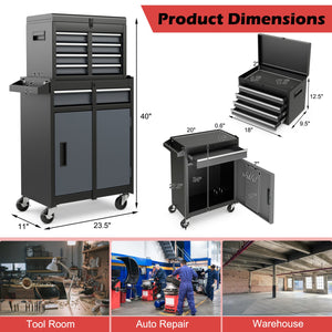 2-in-1 Rolling Tool Chest with 5 Sliding Lockable Drawers-Black & Gray view 4