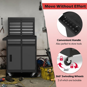 2-in-1 Rolling Tool Chest with 5 Sliding Lockable Drawers-Black & Gray view 5