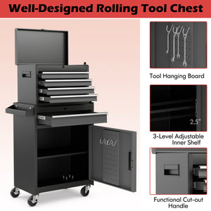 2-in-1 Rolling Tool Chest with 5 Sliding Lockable Drawers-Black & Gray view 9